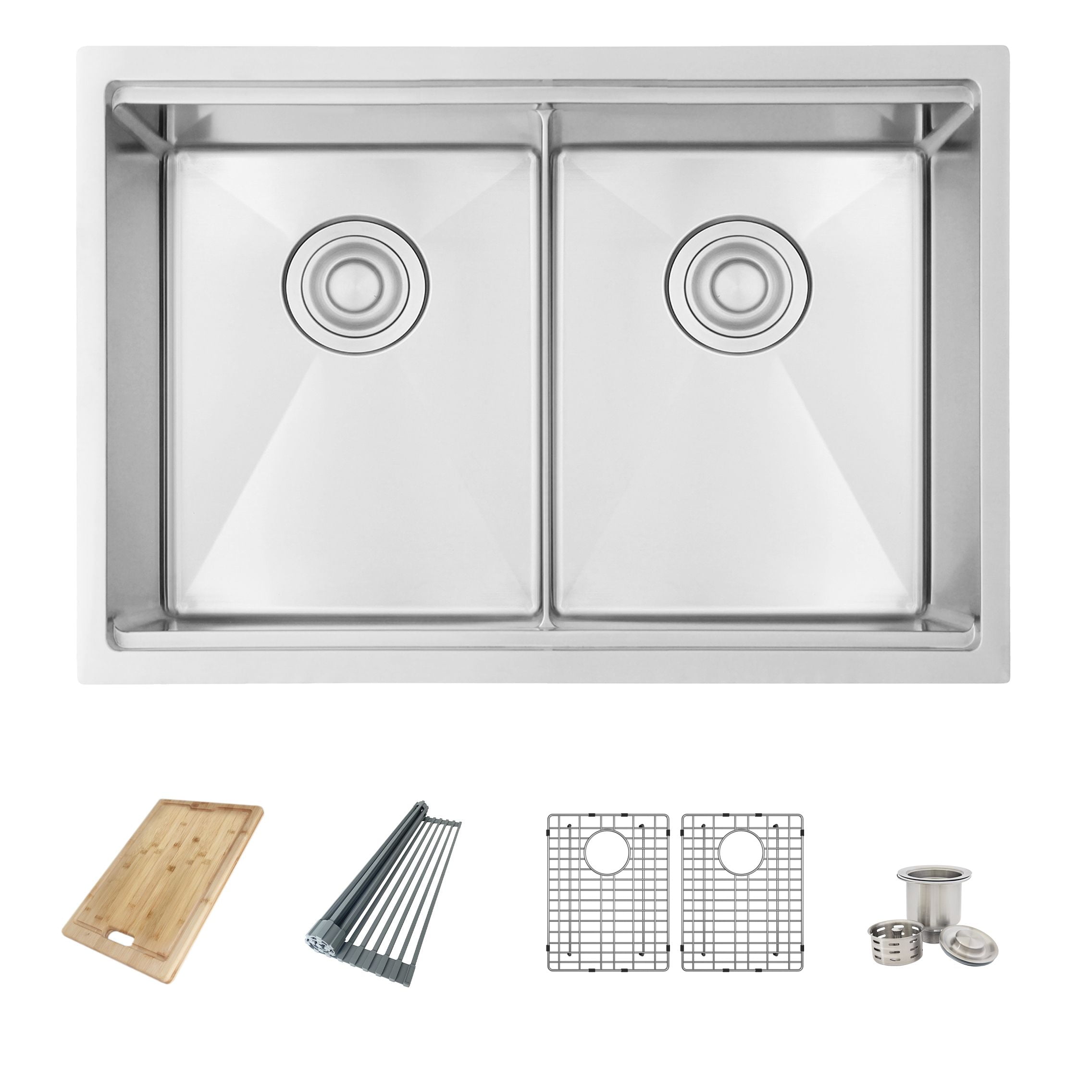 AZUNI 28 inch Stainless Steel Double Bowl Undermount Workstation Sink