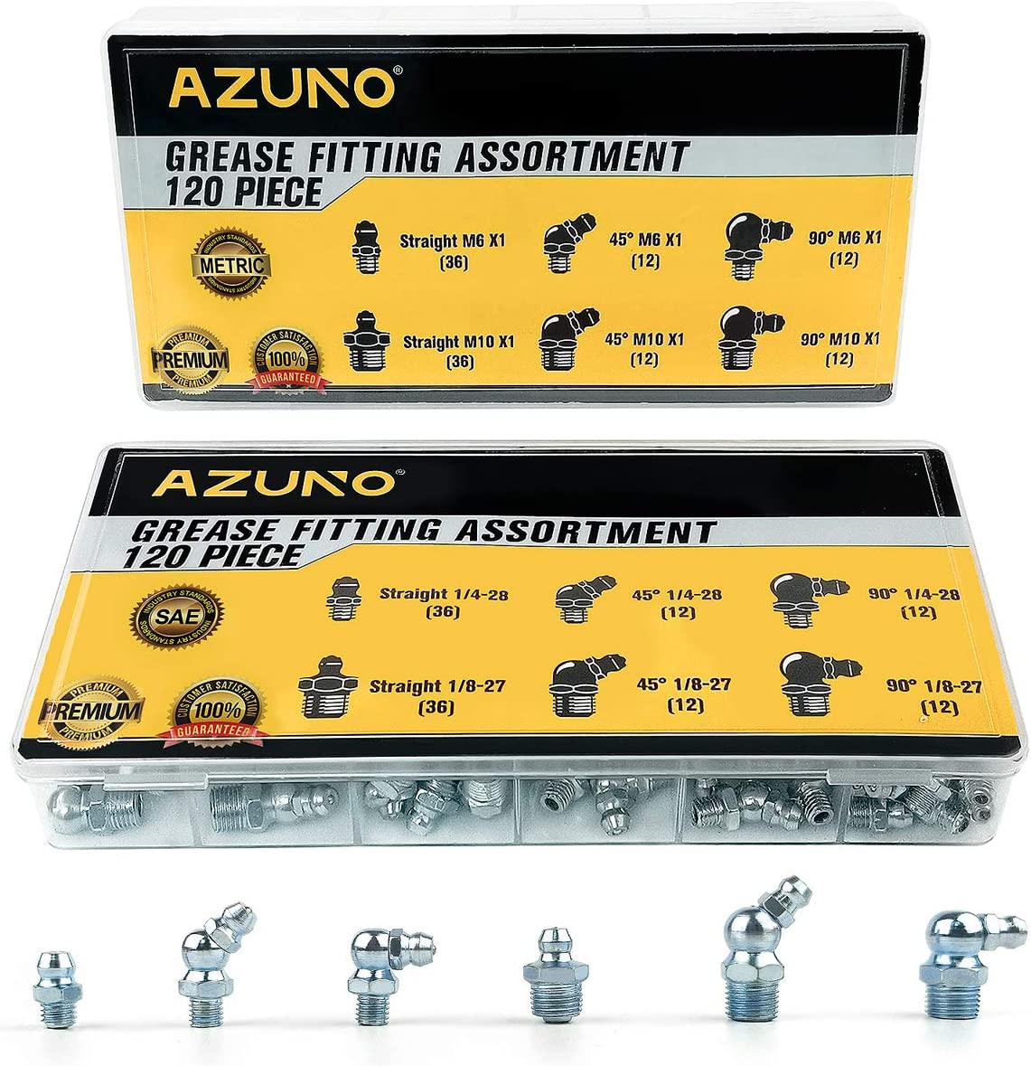 AZUNO Hydraulic Grease Fittings, 240 Pieces SAE & Metric Grease Fitting