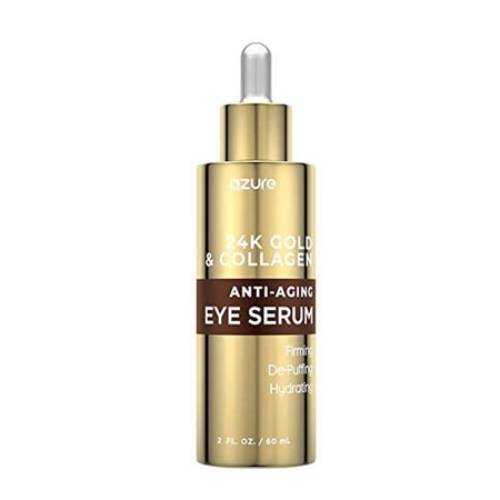 AZURE 24K Gold & Collagen Anti Aging Eye Serum - Firming, De-Puffing & Hydrating | Reduces Wrinkles, Fine Lines, Under Eye Bags & Signs of Aging - 2 fl oz