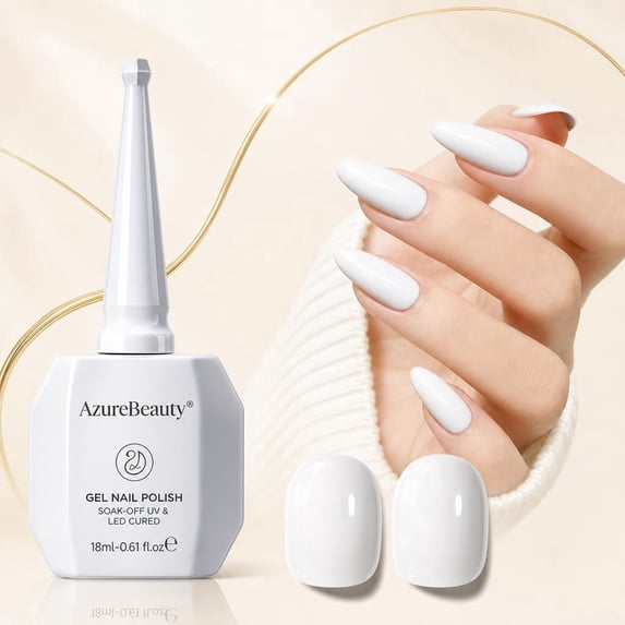 AZUREBEAUTY 18ML White Gel Nail Polish – Pure White Soak Off UV/LED Gel Polish for French Tips, High Gloss Solid White Nail Art Gel for DIY Manicure Salon Use