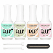 AZUREBEAUTY 4+4pc Dip Powder Liquid Set, 15ml/0.5oz, with Base/Top Coat, Activator, Brush Saver, Nail File  Fast Drying Formula, No UV Light Needed