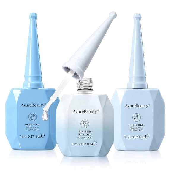 Azurebeauty 3-Piece Clear Builder Nail Gel Kit with Base Coat and No Wipe Top Coat, 11ml