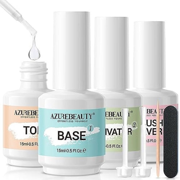 AZUREBEAUTY Dip Powder Liquid Set 15ml/0.5oz, 8 Pcs Dipping Powder Base Activator and Top Coat Brush Saver Nail File Necessary Tools for Dip Powder Nail Kit No Nail Lamp Needed