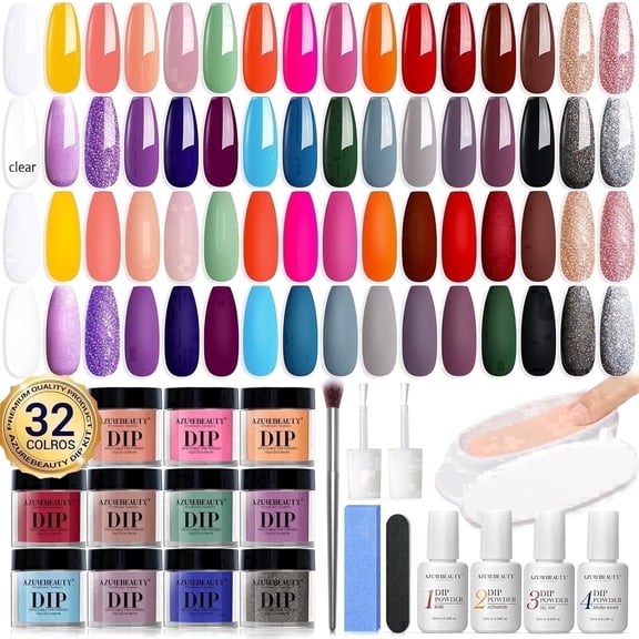 Azurebeauty 32-Piece Dip Powder Nail Starter Kit for DIY French Nail Art, Multicolor