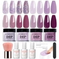 thumbnail image 1 of Azurebeauty 4-Color Dip Nail Kit: Dark & Lilac Purple Glitter with Base/Top Coat & Activator for French Manicure Art DIY & Gift, 1 of 8