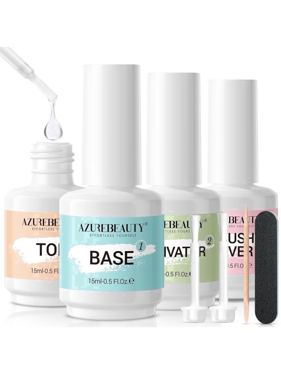 Dip Powder Liquid Set 15ml/0.5oz 8 Pcs Dipping Base Activator and Top Coat Brush Saver Nail File Necessary Tools for Dip Kit No Lamp Needed