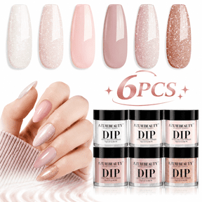 AZUREBEAUTY 6-Color Nude Dip Powder Kit, Light Pink & Champagne Shimmery, French Manicure Set for All Seasons, No Lamp Needed, DIY & Salon