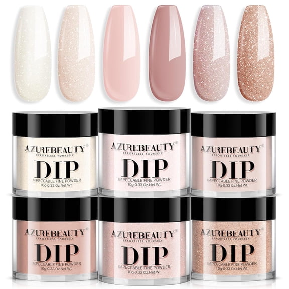 AZUREBEAUTY 6-Color Nude Dip Powder Kit, Light Pink & Champagne Shimmery, French Manicure Set for All Seasons, No Lamp Needed, DIY & Salon