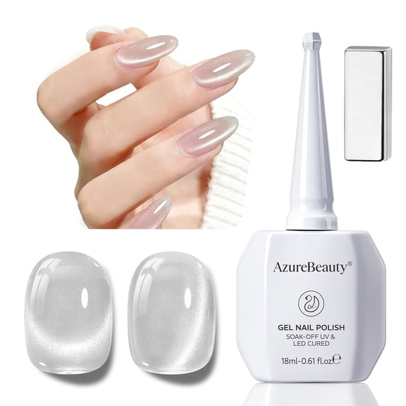 AZUREBEAUTY Silver Cat Eye Gel Nail Polish 18ML – Magnetic Shimmer Soak Off UV/LED Gel Polish, Translucent Silver Reflective Color for Nail Art, DIY Manicure & Salon Use
