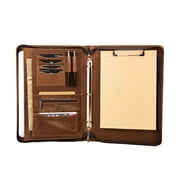 AZXCG Leather Portfolio Binder,3 Ring Binder Padfolio with Zipper,Professional Padfolio Organizer, Business Portfolio Folder with Clipboard,Leather Notepad Holder Vintage Brown