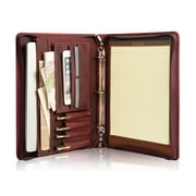 AZXCG Top Grain Leather Padfolio Binder, 3 Ring Binders Resume Folders with Letter/A4 Size Notepad, Zippered Business Organizer, Men's Leather Compedium, Gift for Women, Red