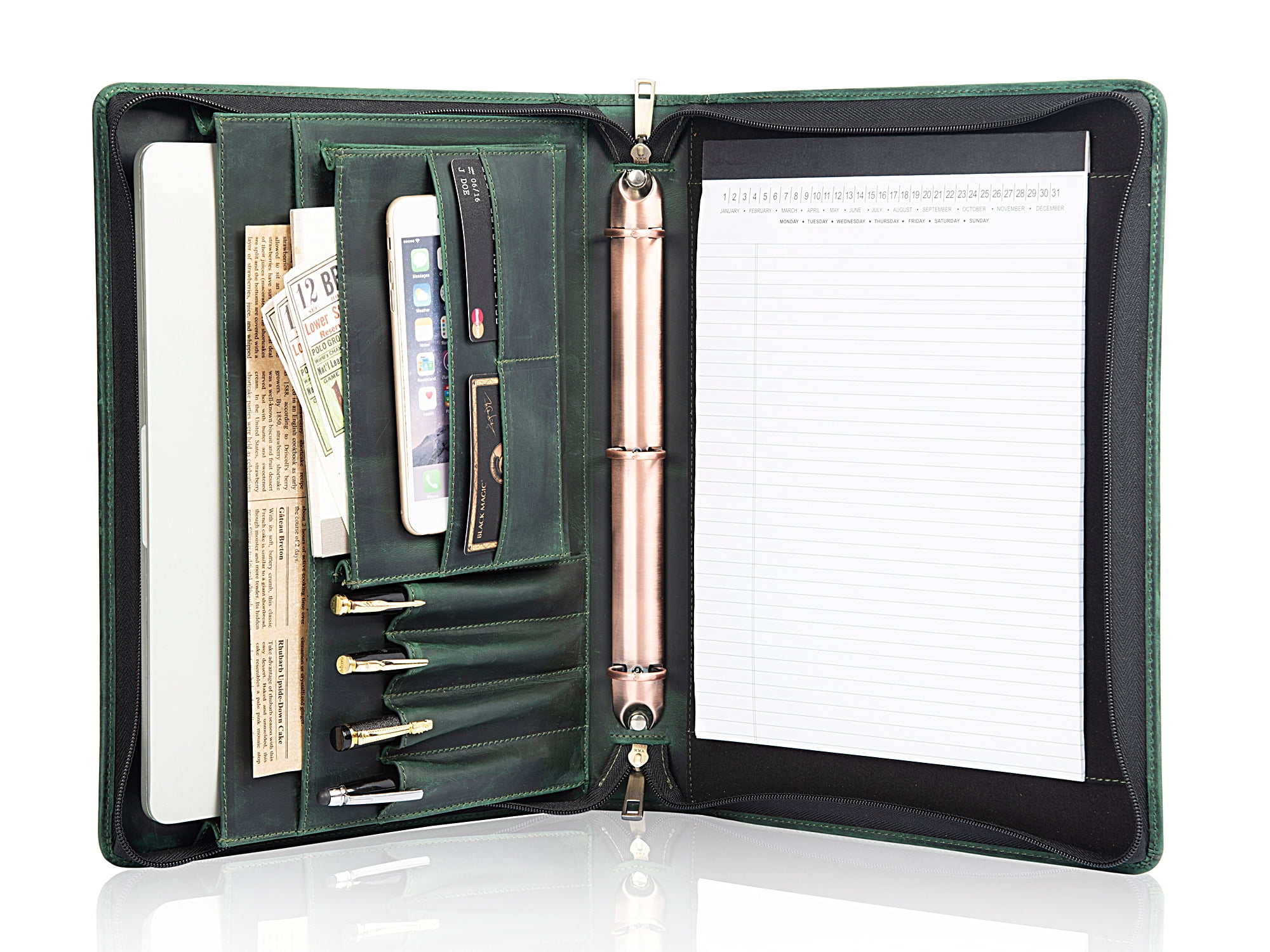 AZXCG Top Grain Padfolio for Men - AZXCG Top Grain Padfolio Men Leather Document Organizer 3 Ring Binders Legal Pad Resume Holder Work Binder Folder Zip Binders Ring Green Gift Men Son C3e2a901 72c9 40aa 8d38 762472f7d14b.59fbd34982522969cd8792a91620fcb5 