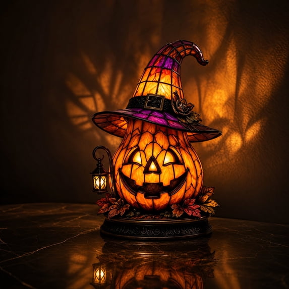 AZXY 11.81 Inch Witch Hat Pumpkin Light Halloween Decor, Halloween Decorations Outdoor, Halloween Decorations Indoor, Halloween Decorations Party, Halloween Yard Decor, Acrylic Desktop Night Light