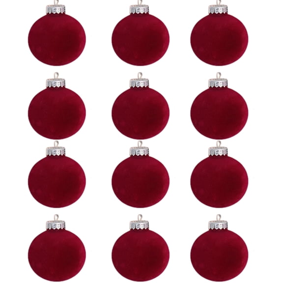 AZXY 12PC Christmas Ornaments for Tree Red,Velvet Flocked Shatterproof Christmas Tree Decorations Indoor Balls Clearance for Holiday Wedding Party Room Decor,3.14in
