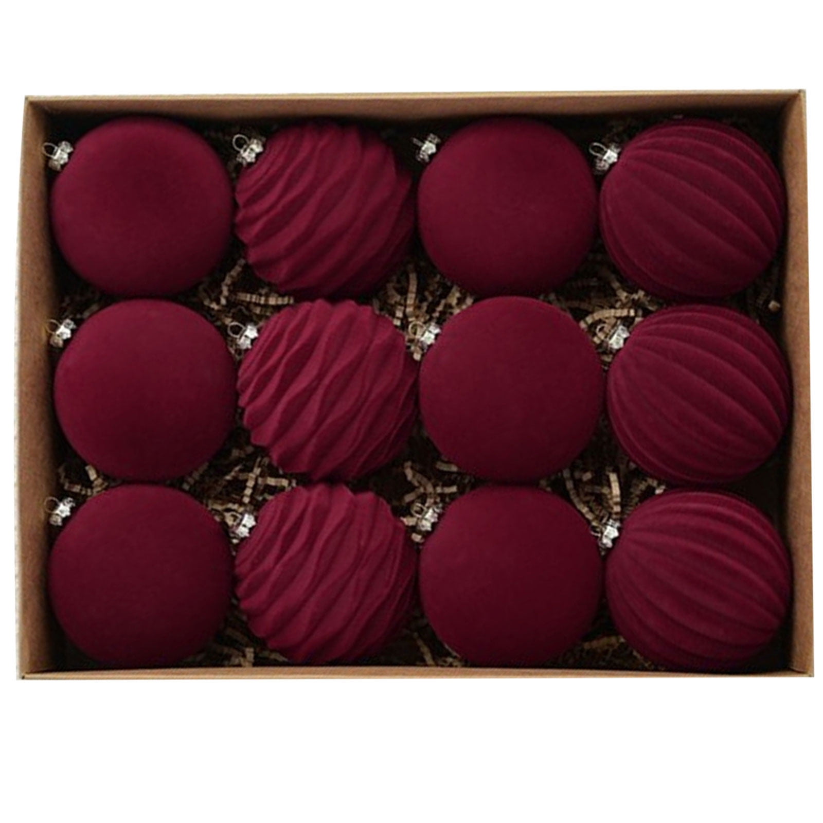 Red Velvet Shatterproof Christmas Ball Ornament Set, 3.1 Inch, 12 Pieces