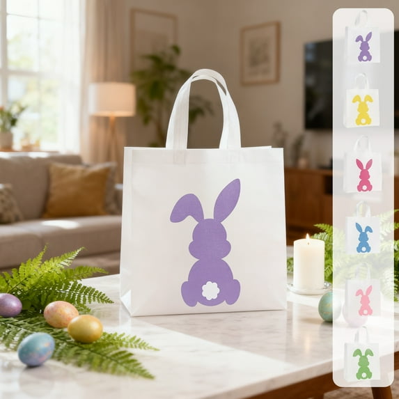 AZXY 12Pcs Bulk Small Easter Gift Bags with Handles, 10.63“ x 11.42" Non-Woven Fabric Green Bunny Print Tote Bags for Kids Easter Egg Hunt Party Favors Gifts Wrapping