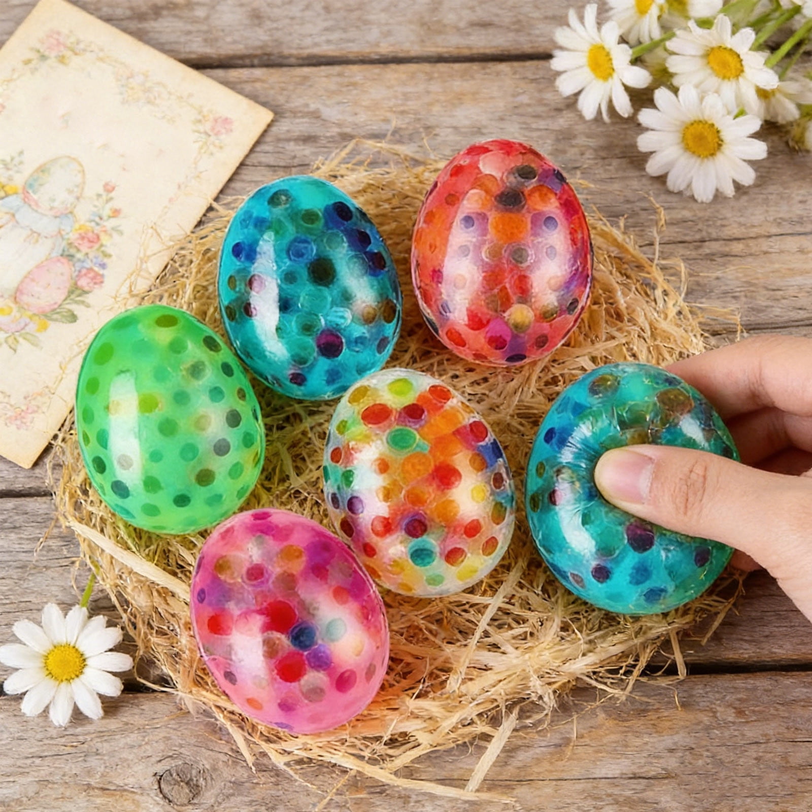 AZXY 12Pcs Easter Egg Daily Pinch Value Set, Soft Silicone Bead Filled Slow Rebound Handheld Squeeze Accessory