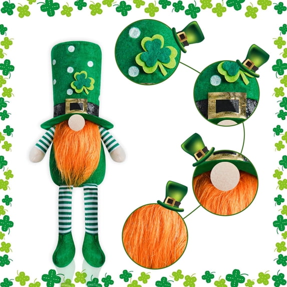 AZXY 15 Inch St Patrick's Day Gnome Decorations, Plush Green Shamrock Irish Gnome, Tier Tray & Table Centerpiece, Handmade Faceless Ornaments for Saint Paddy's Day Gift