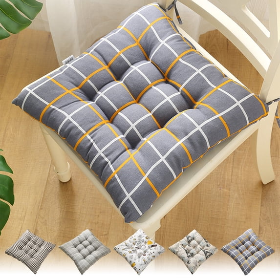 AZXY 16 Inch Chair Cushions with Ties for Indoor Outdoor Use, Premium Polyester Tufted Seat Pad, Comfort Cushion for Dining Chair Patio Rocking Bench