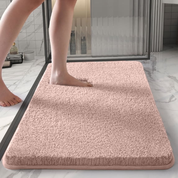 AZXY 16"x24" Bathroom Rugs and Mats,Bathroom Rugs Clearance,Pink Bath Mat,Washable Cotton Velvet Absorbent Non Slip Bath Mat
