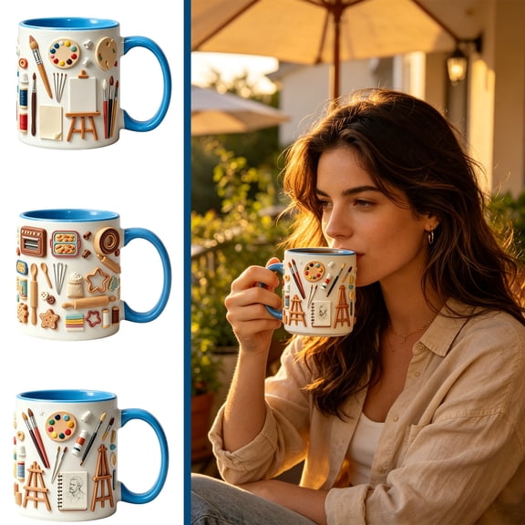 AZXY 17oz Large Capacity Ceramic Coffee Mug, Cute 3D Embossed Art Studio Tea Cup, Microwave & Dishwasher Safe Drinking Mug, Ergonomic Handle for Home Office, Ideal for Latte & Hot Drinks