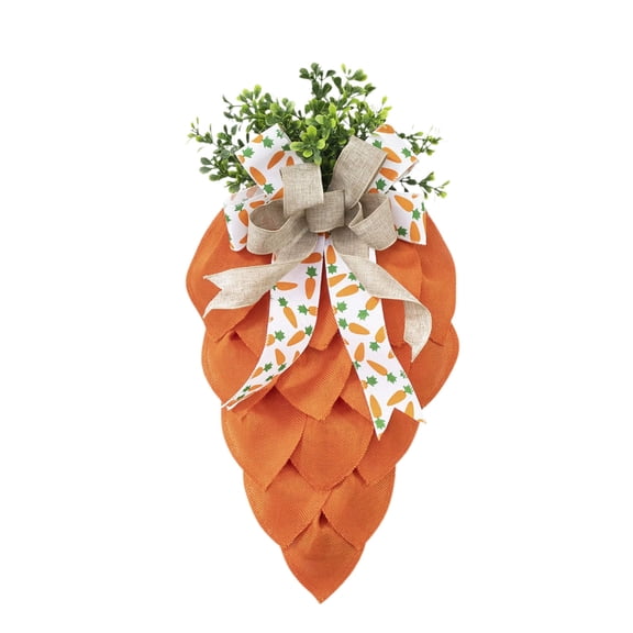 AZXY 19.7 Inch Easter Carrot Wreath for Front Door - Burlap Carrot Decor with Carrot Ribbon & Greenery, Spring Hanging Decoration for Indoor Outdoor Home Porch Wall