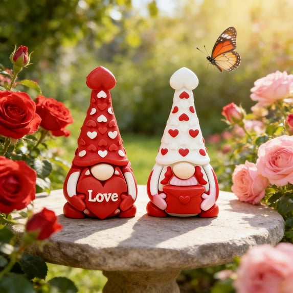 AZXY 2 Pcs Valentine's Day Rubber Gnomes Decor, Small Gnomes Figurines, Valentines Day Table Decor Knick-Knacks, Valentines Day Gifts for Her, Home & Party Decorations