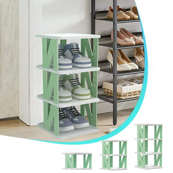 AZXY 2-Tier Corner Stackable Shoe Rack for Small Space,Narrow Shoe Rack Organizer,Foldable Vertical Plastic Shoe Rack for Closet,Entryway,Doorway,Easy Assemble