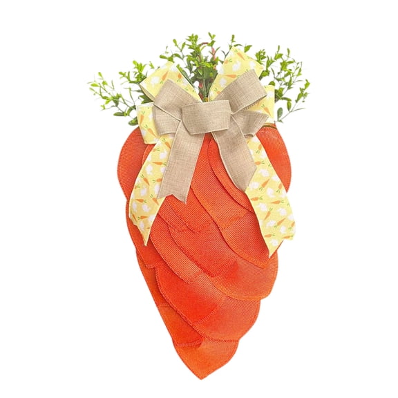 AZXY 20 Inch Easter Carrot Swag Wreath - Burlap Hanging Decor with Greenery & Bow, Front Door Porch Farmhouse Spring Home Party Easter Decor