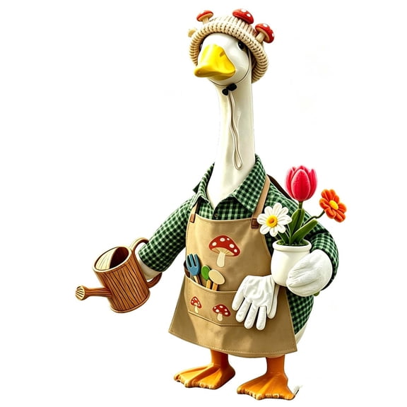 AZXY 23 Inch Porch Goose Outfits, Mushroom Print Apron Porch Goose Clothes, Mushroom Decor Knit Hat Lawn Goose Costume for Shaded Plant Bed, Side Garden, Back Walkway Decor, Green
