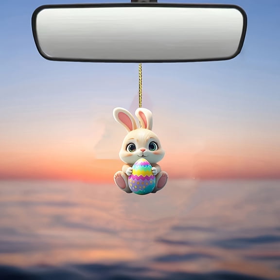AZXY 2D Flat Easter Bunny Ornament, 3.14" Acrylic Window Hanging Decor, Bunny with Large Rainbow Easter Egg for Easter Tree & Home Spring Party Supplies Indoor Outdoor