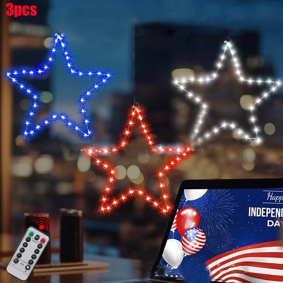 AZXY 3pc Patriotic Lights,4th of July Lights,Hanging Patriotic Lighting Decorations for Independence Day,Window Lights Red White and Blue Light July 4th Decor