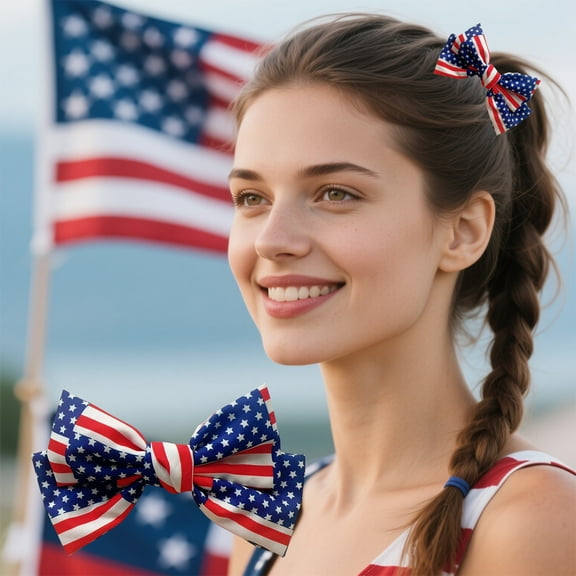 AZXY 4th of July Accessories,Patriotic Hair Accessories,Red White and Blue Independence Day Fourth of July Accessorie for Women Girls,Flag Bow Hair Clips for Independence Day Celebrations