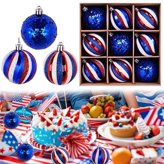 AZXY 4th of July Decorations,Patriotic Ornaments,Christmas Ornaments 9pcs Shatterproof Christmas Ornaments Set Multiple Styles Ornaments for Christmas Trees Also for Other Party Decoration