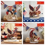 AZXY 4th of July Decorations, Patriotic USA Eagle 2D Acrylic Tabletop Ornament, Independence Day Sunflower Floral Design Sign, Red White Blue Freestanding Decor, Holiday Party Centerpiece for Home