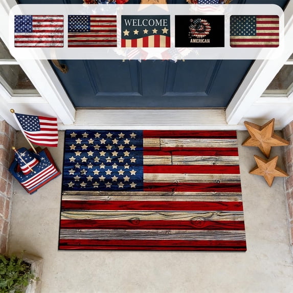 AZXY 4th of July Patriotic Doormat, Distressed American Flag Non Slip Washable Floor Rug, 15.75x23.62 Inch Stone Texture Decor for Entryway Kitchen Bathroom