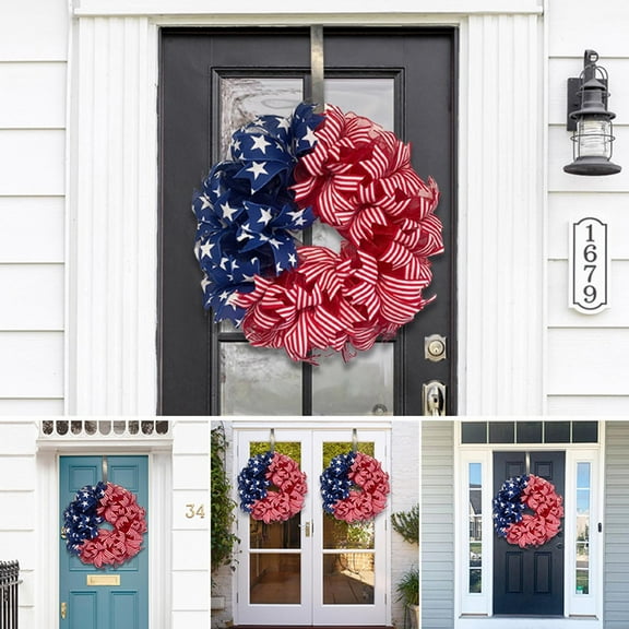 AZXY 4th of July Wreaths for Doors,Patriotic Wreath,Red White and Blue American Flag Independence Day Wreaths,Fourth of July Memorial Day Decorations Hanging