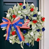 AZXY 4th of July Wreaths for Doors,Patriotic Wreath,Red White and Blue American Flag Independence Day Wreaths,Fourth of July Memorial Day Decorations Hanging