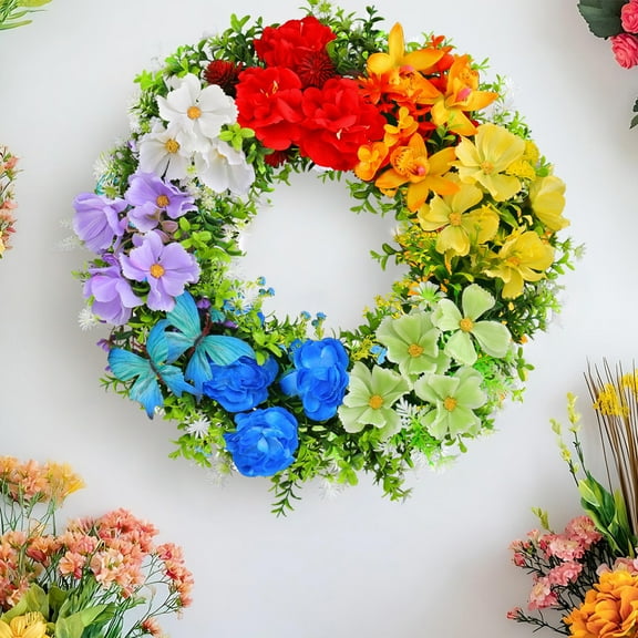 AZXY 4th of July Wreaths for Doors,Patriotic Wreath,Red White and Blue American Flag Independence Day Wreaths,Fourth of July Memorial Day Decorations Hanging