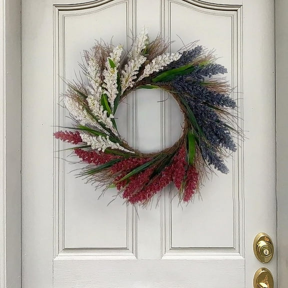 AZXY 4th of July Wreaths for Front Door Patriotic Wreath,Red White and Blue American Flag Independence Day Wreaths,Fourth of July Memorial Day Decorations for Wall Door Decor