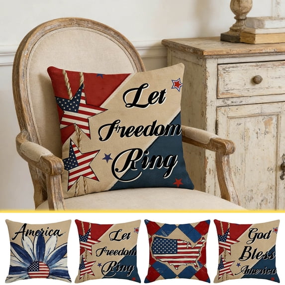 AZXY 4th of July American Flag Flower Throw Pillow Covers 18x18, Patriotic Daisy Style Cushion Cases for Living Room, Bedroom & Porch Decor
