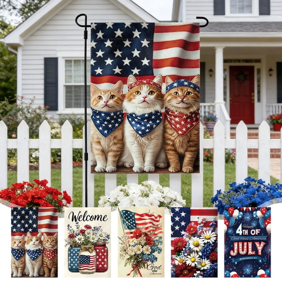 AZXY 4th of July Garden Flag 11.81x17.71 Inch Double Sided Patriotic Flowers Stars and Stripes Outdoor Yard Decorations