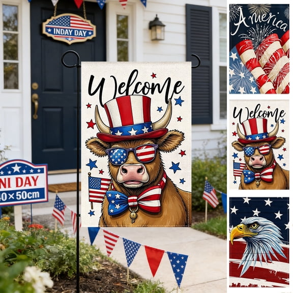AZXY 4th of July Garden Flag 15.7x23.6 Inch Double Sided Patriotic Cow Welcome Outdoor Yard Decorations