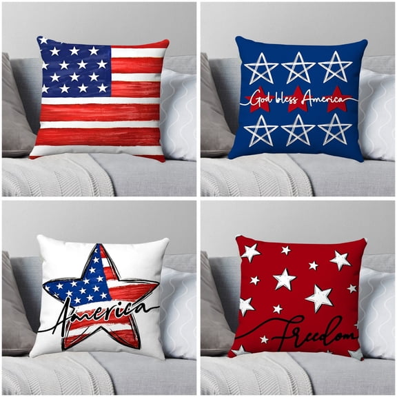 AZXY 4th of July Patriotic Star Striped Throw Pillow Cover, Random Pattern Delivery Cushion Case for Sofa Bedroom Independence Day Home Decor