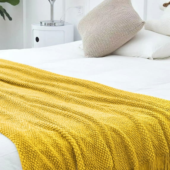 AZXY 50x70 Bed Blankets Clearance,Throw Blanket for Couch,Fuzzy Soft Cozy Knitted Blanket,Throw Blankets Under $25 for Adults yellow