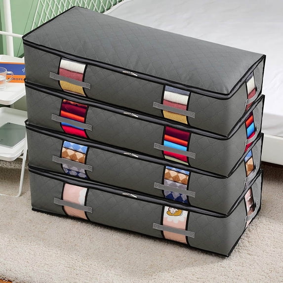 AZXY 5pcs Underbed Blanket Storage Containers,Storage Bags for Clothes with Zipper,Closet Organizer Bins Fabric Folding,Stackable Blanket Containers for Large Blankets