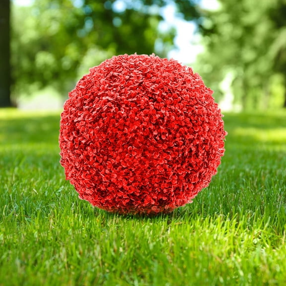 AZXY 7.87" Artificial Plants Outdoor,Topiaries Artificial,Boxwood Ball Outdoors,Red Fake Grass Wall for Decor