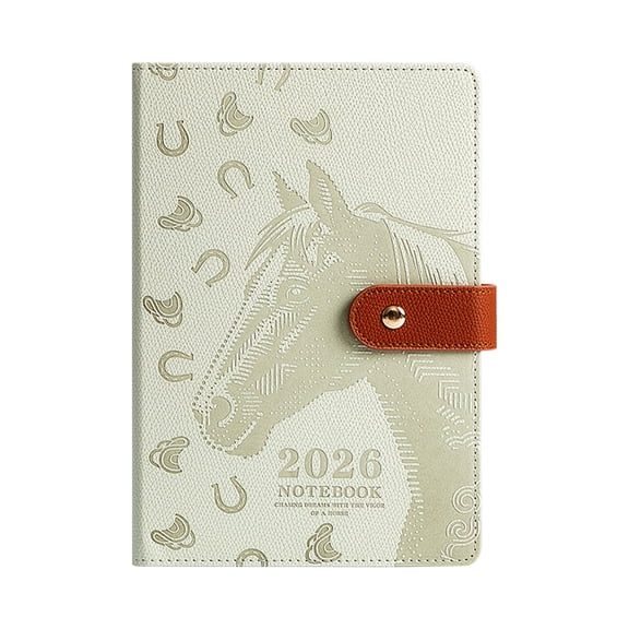 AZXY A5 Lined Leather Snap Planner Notebook, Daily Note Organizer Notebook, Embossed Horse Pattern Ink-Resistant Paper PU Cover fir Back to Study, Office, Daily Journal, Beige