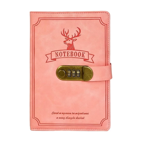 AZXY A5 Lockable Steno Notebook, Privacy Diary Notebook, Deer Head Embossed Hard Cover For Back To Study, Commute, Work, Pink