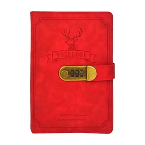 AZXY A5 Lockable Travelers Notebook, Password Secured Notepad Notebook, Deer Head Embossed Hard Cover For Back To Study, Travel, Daily, Red